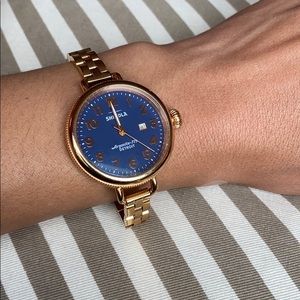 Shinola Birdy 34mm Blue with Rose Gold Link Strap